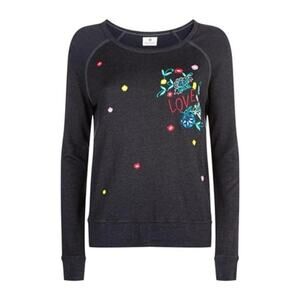 SUNDRY Floral Embroidered Sweatshirt In Black Sz 0 - XS